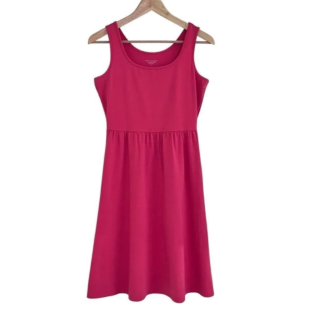 Garnet Hill Green Cotton Pink Sleeveless Tank Dress